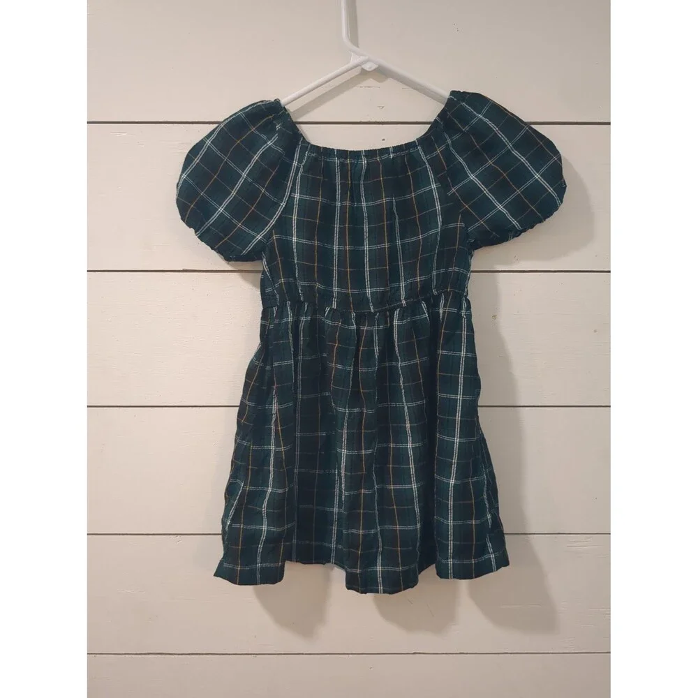 Old Navy 4T green Navy plaid dress 100% cotton fall winter photo shoot!